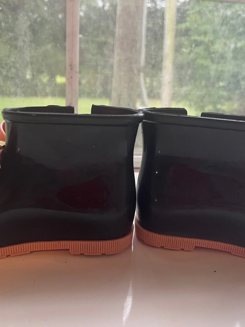 Mini Melissa Black Rain Boots with Pink Bow Accent